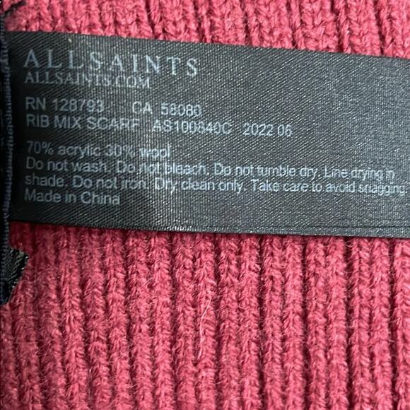 All Saints Wool Blend Scarf Ribbed Knit Sienna Red New - Picture 4 of 5
